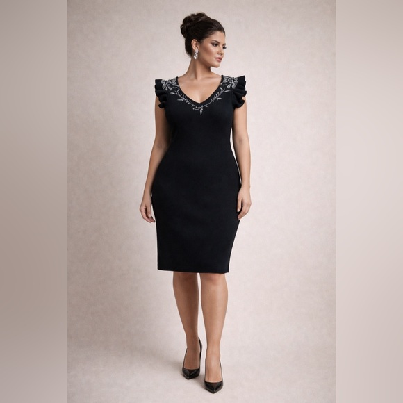 St. John Dresses & Skirts - St. John Black Midi Dress with Crystal embellishments